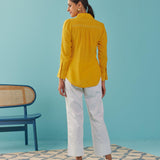 Mustard Cut Work Classic Shirt with Beads Button - Lakshita