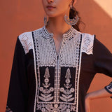 Dori Work Black Long Kurta - Lakshita