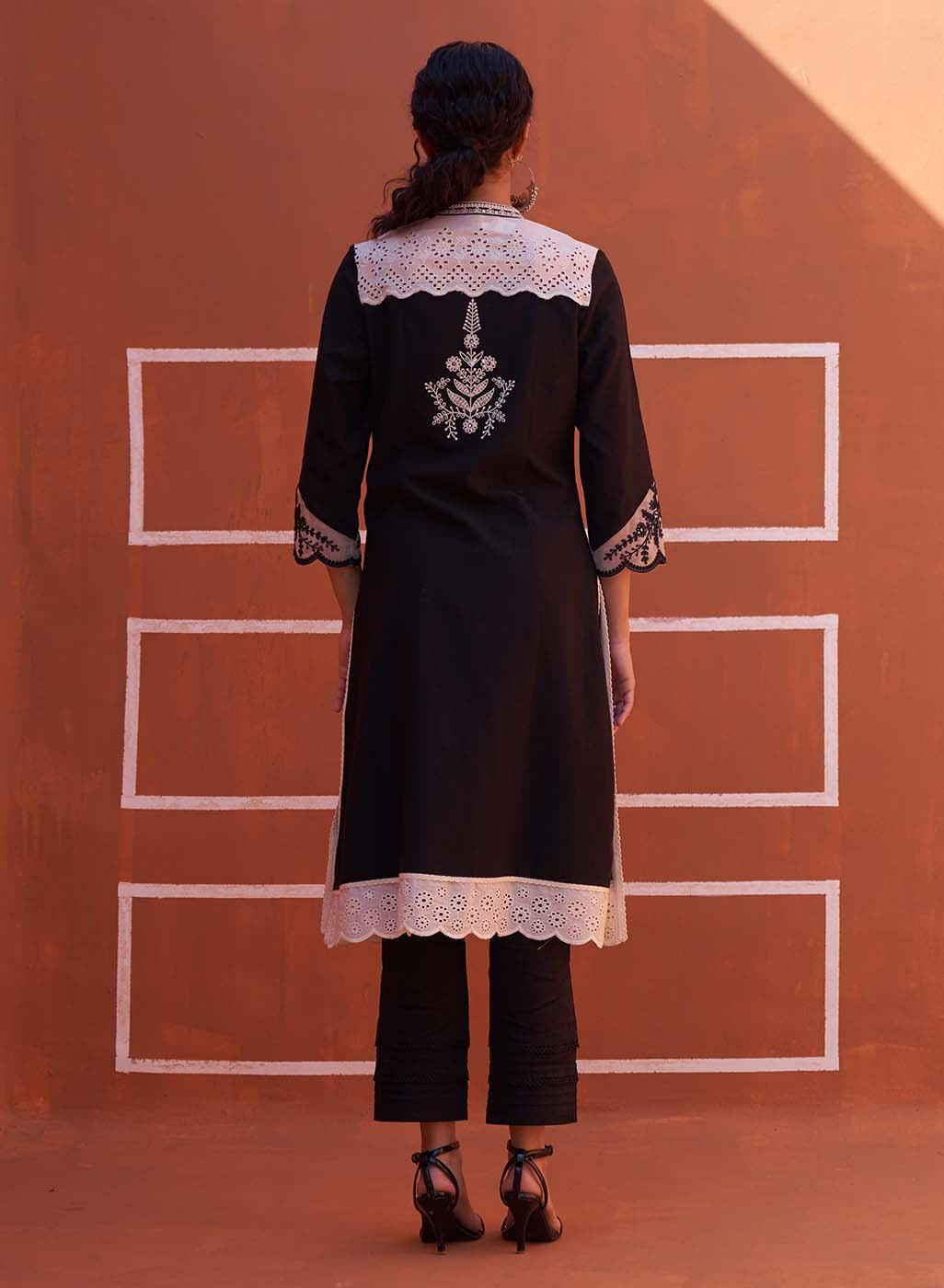 Dori Work Black Long Kurta - Lakshita