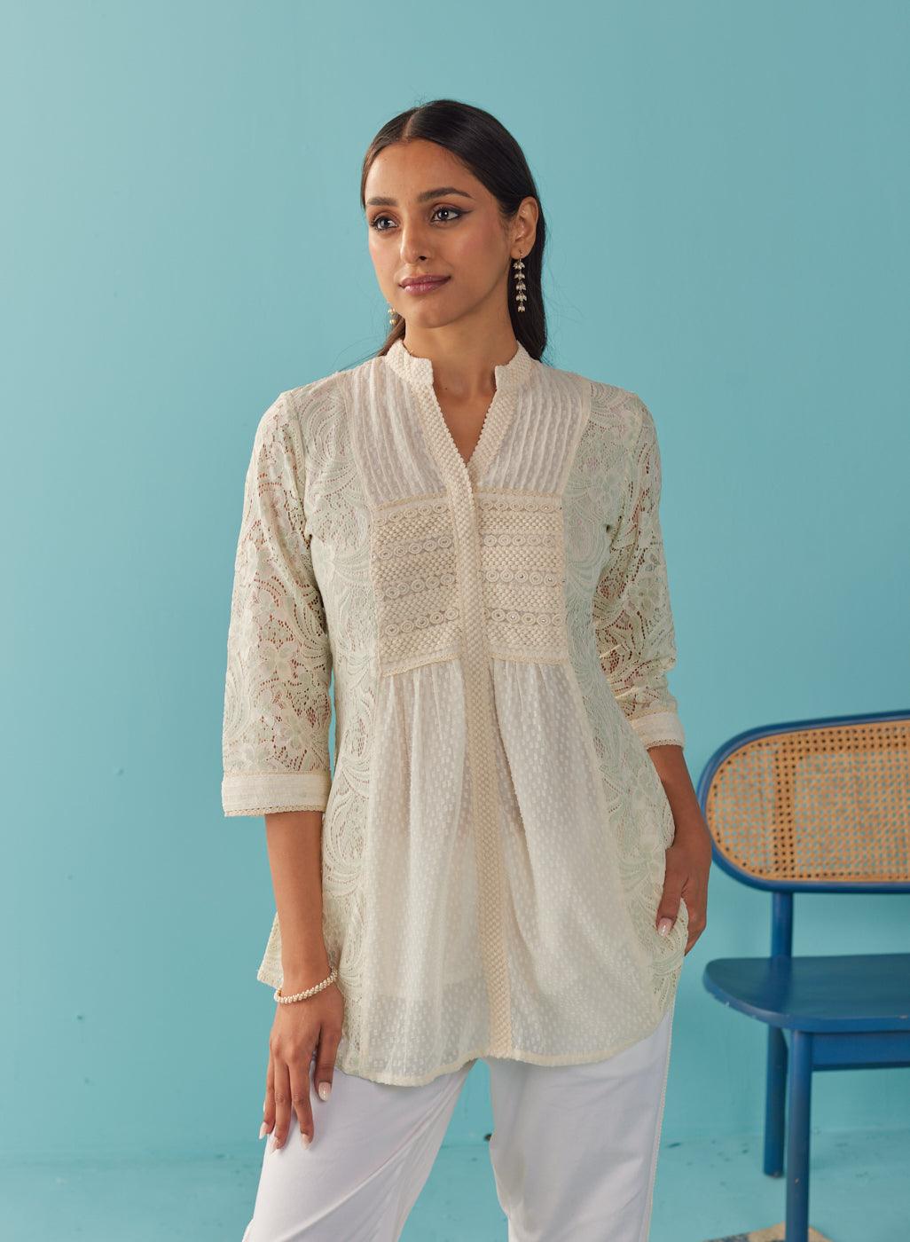 Green A Line Rachael Tunic with Pintucks - Lakshita