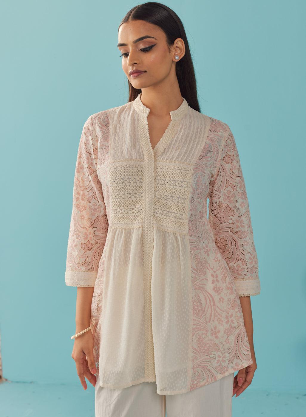 Pink A Line Rachael Tunic with Pintucks - Lakshita