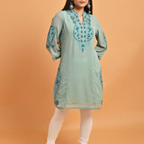 Spa Blue Pink Mid-length Georgette Kurta for Women