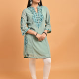 Spa Blue Pink Mid-length Georgette Kurta for Women