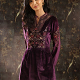 Purple Embroidered Velvet Tunic for Women