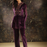 Purple Embroidered Velvet Tunic for Women