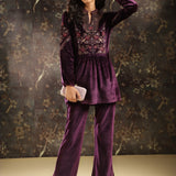 Purple Embroidered Velvet Tunic for Women