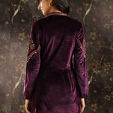 Purple Embroidered Velvet Tunic for Women