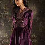 Purple Embroidered Velvet Tunic for Women