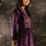 Purple Embroidered Velvet Tunic for Women