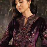 Purple Embroidered Velvet Tunic for Women