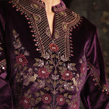 Purple Embroidered Velvet Tunic for Women