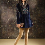 Navy Blue Embroidered Velvet Tunic for Women