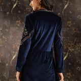 Navy Blue Embroidered Velvet Tunic for Women