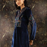 Navy Blue Embroidered Velvet Tunic for Women