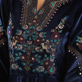 Navy Blue Embroidered Velvet Tunic for Women