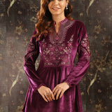 Fuchsia Embroidered Velvet Tunic for Women