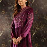 Fuchsia Embroidered Velvet Tunic for Women