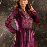 Fuchsia Embroidered Velvet Tunic for Women