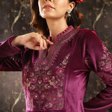 Fuchsia Embroidered Velvet Tunic for Women