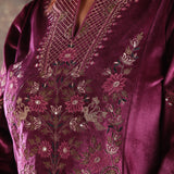 Fuchsia Embroidered Velvet Tunic for Women