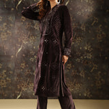 Brown Embellished Party-wear Velvet Kurta Set