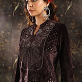 Brown Embellished Party-wear Velvet Kurta Set