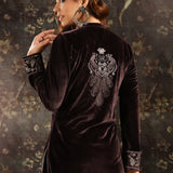 Brown Embellished Party-wear Velvet Kurta Set