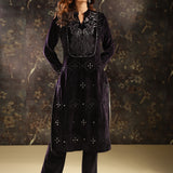 Purple Embellished Party-wear Velvet Kurta Set