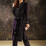 Purple Embellished Party-wear Velvet Kurta Set