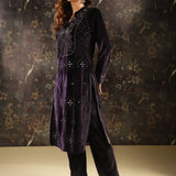 Purple Embellished Party-wear Velvet Kurta Set