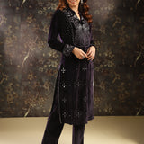 Purple Embellished Party-wear Velvet Kurta Set