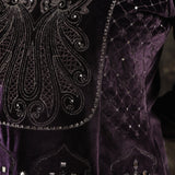 Purple Embellished Party-wear Velvet Kurta Set