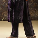 Purple Embellished Party-wear Velvet Kurta Set