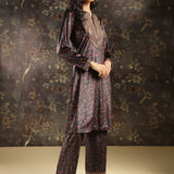 Black Printed Velvet Kurta Set with Brass Work and Zari Work