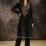 Black Embroidered Velvet Kurta Set with Sequin Work