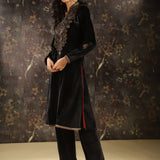 Black Embroidered Velvet Kurta Set with Sequin Work