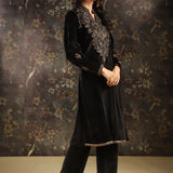 Black Embroidered Velvet Kurta Set with Sequin Work