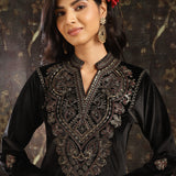 Black Embroidered Velvet Kurta Set with Sequin Work