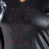 Navy Blue Printed Velvet Kurta Set with Swarovski Work