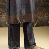 Navy Blue Printed Velvet Kurta Set with Swarovski Work