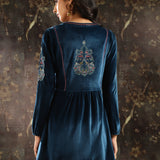 Teal Velvet Tunic with Threadwork and Tassels