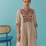 Beige Multi Color Floral Embroidered Kurta Set - Lakshita