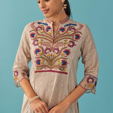 Beige Multi Color Floral Embroidered Kurta Set - Lakshita