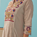 Beige Multi Color Floral Embroidered Kurta Set - Lakshita