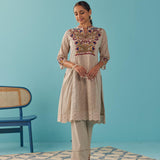 Beige Multi Color Floral Embroidered Kurta Set - Lakshita