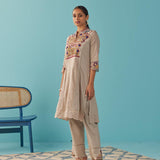 Beige Multi Color Floral Embroidered Kurta Set - Lakshita