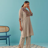 Beige Multi Color Floral Embroidered Kurta Set - Lakshita