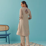 Beige Multi Color Floral Embroidered Kurta Set - Lakshita