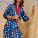 Navy Blue Embroidered Straight Kurta - Lakshita