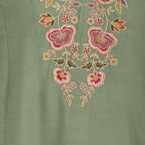 Green Floral Tunic with Shoulder Gathers